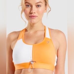 GYMSHARK Pulse Orange Yellow White Color Block Sports Bra *Sz XS